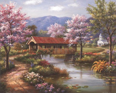 Framed Covered Bridge in Spring Print