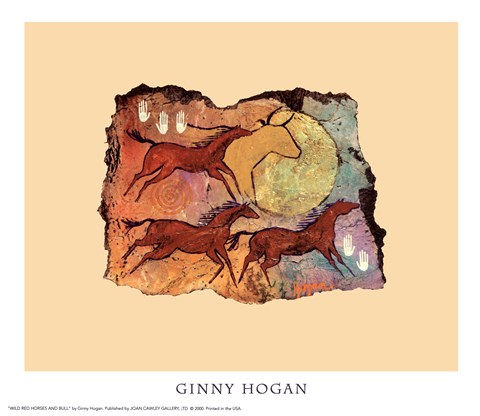 Framed Wild Red Horses And Bull Print