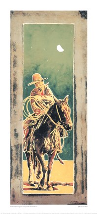 Framed Cowboy Under A Half Moon Print