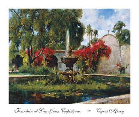 Framed Fountain At San Juan Capistrano Print