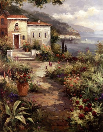 Framed Villa's Garden Path Print