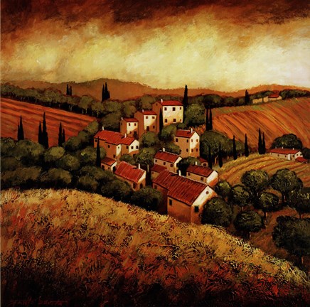 Framed Tuscan Hillside Village Print
