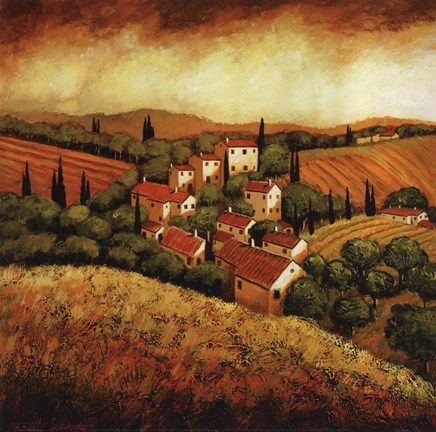 Framed Tuscan Hillside Village Print