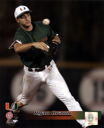 Framed Ryan Braun University of Miami  Hurricanes 2005 Fielding Action Print