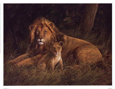 Framed Lion And Cub Print