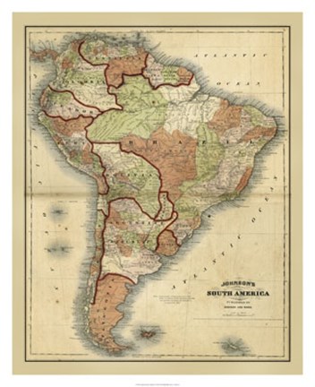 Framed Antique Map of South America Print