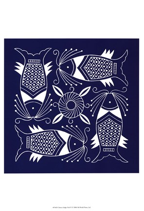 Framed Chinese Indigo Fish IV Print