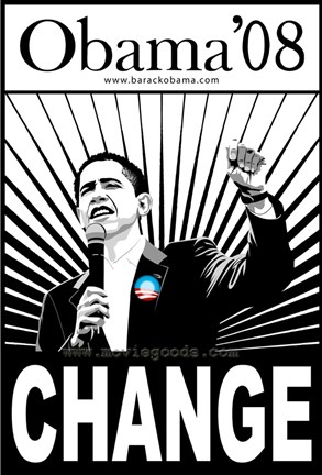 Framed Barack Obama - (Change, Black and White) Campaign Poster Print