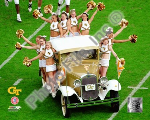 Framed Georgia Tech University Yellow Jacket Cheerleaders ride the Rambling Wreck 2004 Print