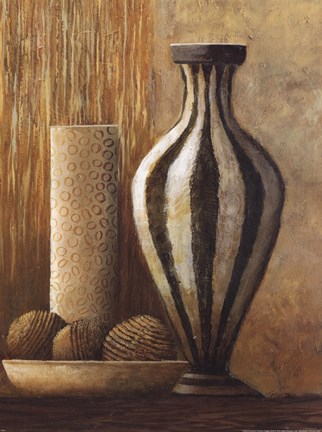 Framed Natural Raffia and Clay I Print