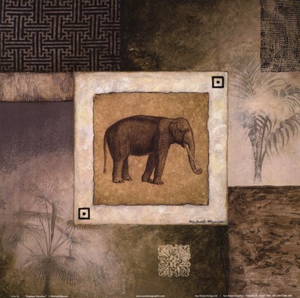 Framed Elephant Woodcut Print