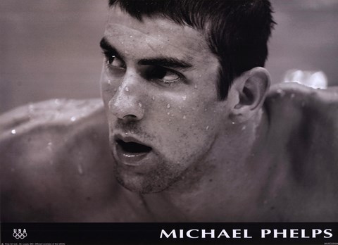 Framed Michael Phelps - Black and White Portrait Print