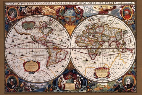 Framed 17th Century World Map Print