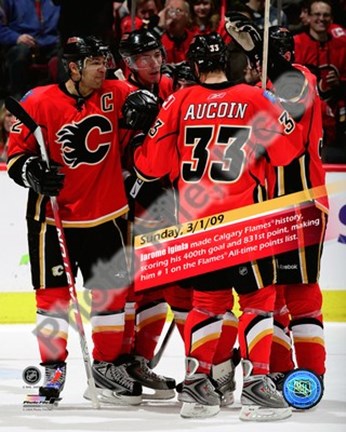 Framed Jarome Iginla 832nd career point to become Flames All-Time leadign scorer 2008-09 Print