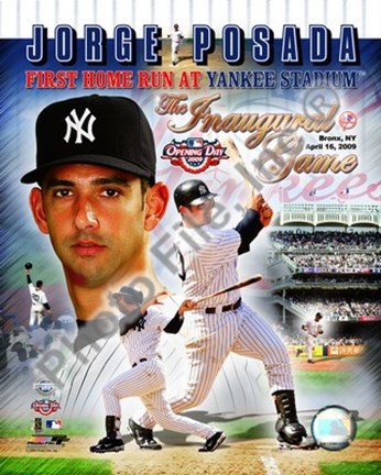Framed Jorge Posada - '09 Inaugural Game 1st H.R. / Portrait Plus Print