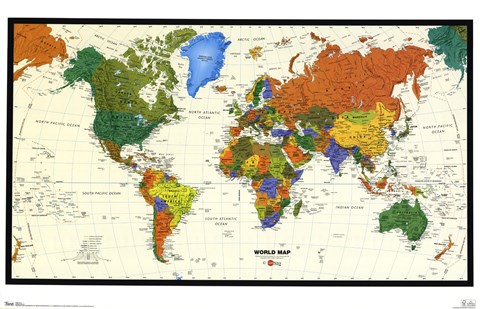 Framed Political Map of the World, c.2009 (mollweide projection) Print