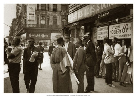 Framed Malcom X, Captain Joseph &amp; Jesus Emmanuel: 7th Avenue and 125th Street, Harlem 1962 Print