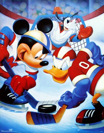 Framed Mickey &amp; Friends: Ice Hockey Print