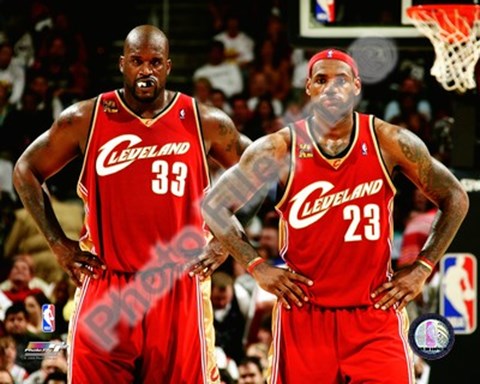 Framed LeBron James &amp; Shaquille O'Neal 2009-10 Group Shot Print