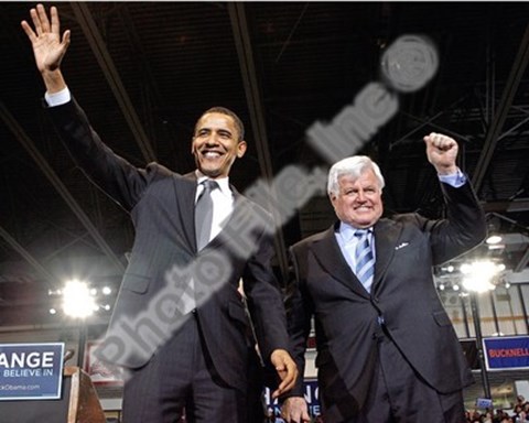 Framed U.S. Senator Edward Kennedy &amp; Senator Barack Obama at a 2008 Campaign Rally Print