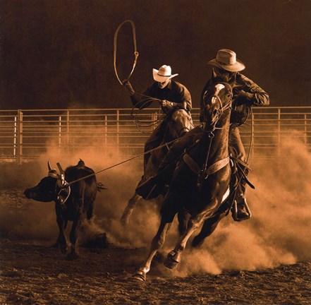 Framed Roping on the Ranch III Print