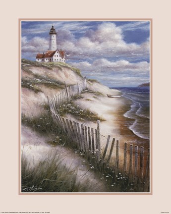 Framed Lighthouse with Deserted Beach Print