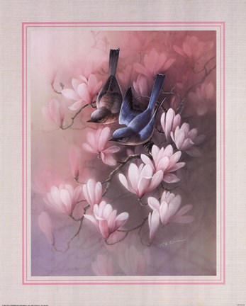 Framed Birds with Blossoms Print