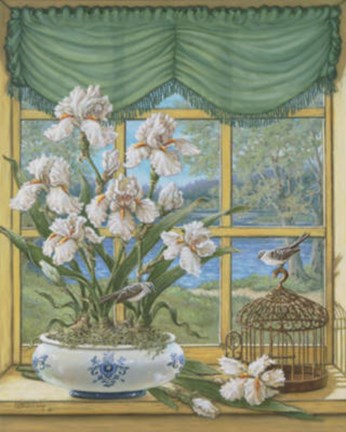 Framed Irises By The Lake Print