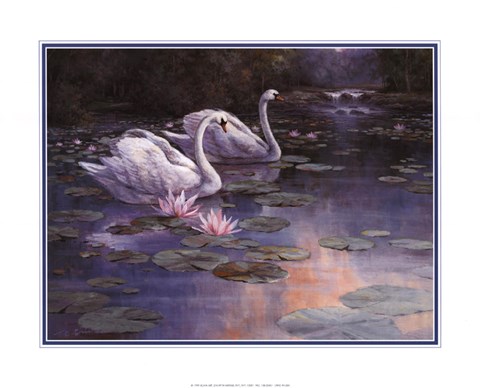 Framed Swans and Waterfall Print