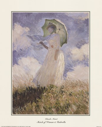 Framed Sketch of Woman and Umbrella Print