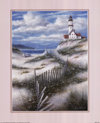 Framed Lighthouse with Sand Dunes Print
