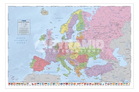 Framed Political Map of Europe, c.2010 (with flags) Print