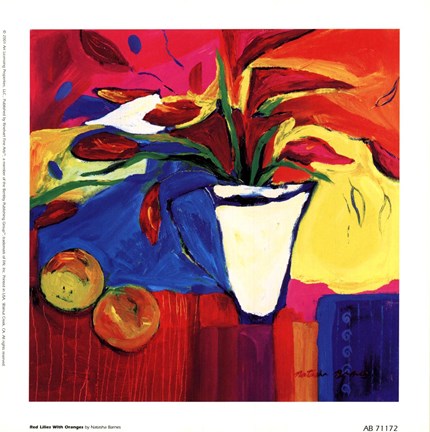 Framed Red Lillies With Oranges Print