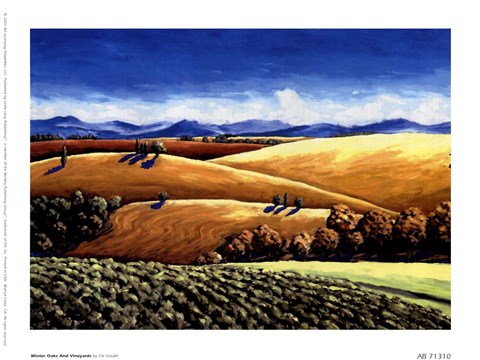 Framed Winter Oaks And Vineyards Print