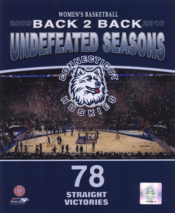 Framed 2010 University of Connecticut Huskies Women&#39;s Basketball Back to Back Undefeated Seasons Print