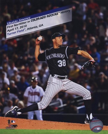 Framed Ubaldo Jimenez 2010 No-Hitter Action Print