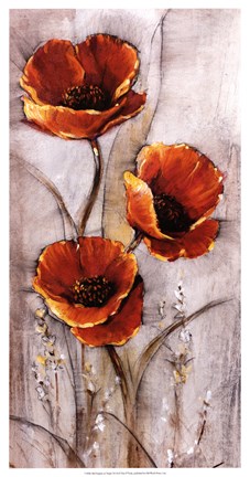 Framed Red Poppies on Taupe I Print