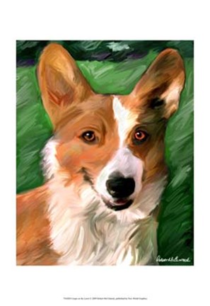 Framed Corgie on the Lawn Print
