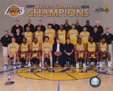 Framed 2009-10 Los Angeles Lakers Team Photo with Western Conference Champions Overlay Print