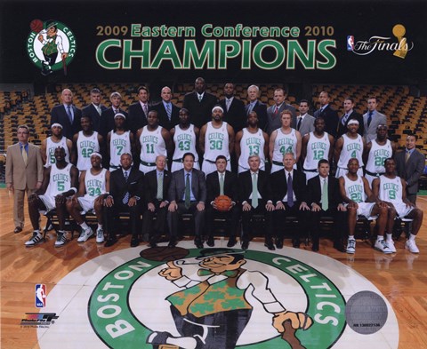 Framed 2009-10 Boston Celtics Team Photo with Eastern Conference Champions Overlay Print