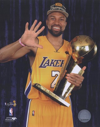Framed Derek Fisher with Championship Trophy in Studio (#28) Print