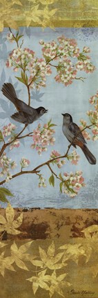 Framed Catbirds &amp; Blooms Panel Print