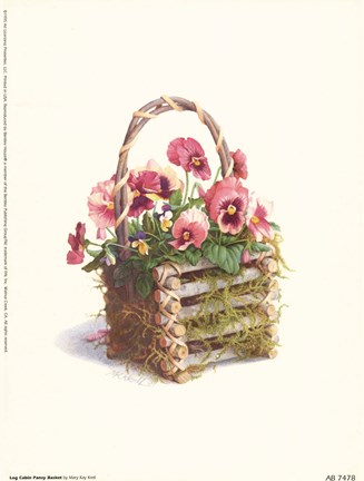 Framed Log Cabin Pansy Basket Print