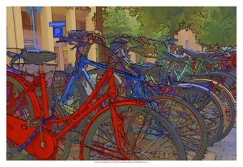 Framed Colorful Bicycles I Print