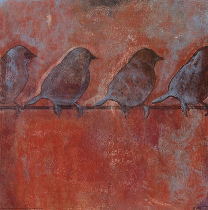 Framed Row of Sparrows II Print