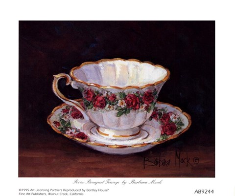 Framed Rose Bouquet Teacup Print