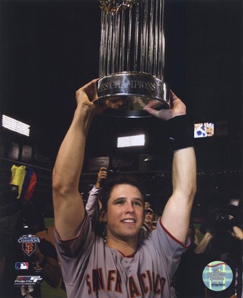Framed Buster Posey With World Series Trophy Game Five of the 2010 World Series Print