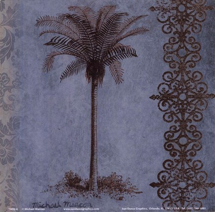 Framed Palm on Blue II Print