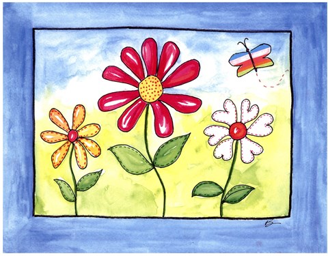 Framed Blue Flower Land Print