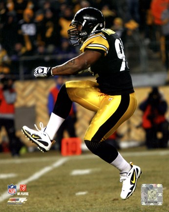 Framed James Harrison 2010 Playoff Action Print